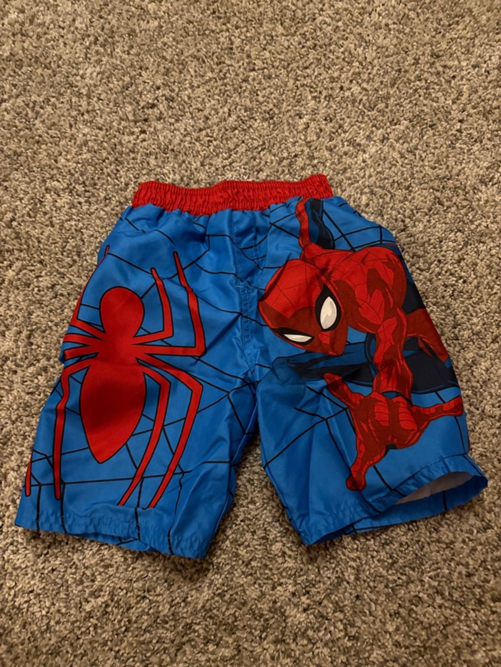 Spiderman Blue and Red Boys Swim Trunks with Hero Graphic